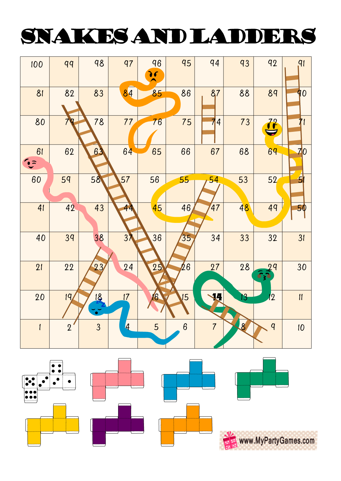 Snakes and Ladders Board Game 5 Free Printables