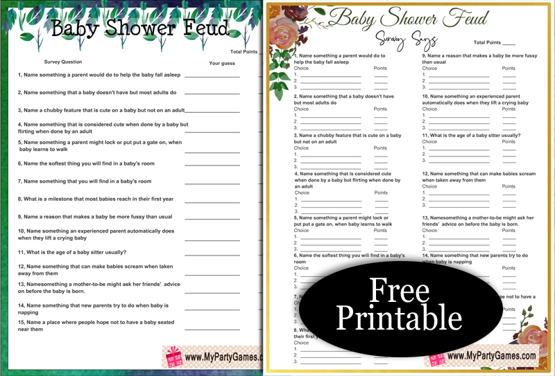 Baby Feud Free Printable Baby Shower Family Feud Game