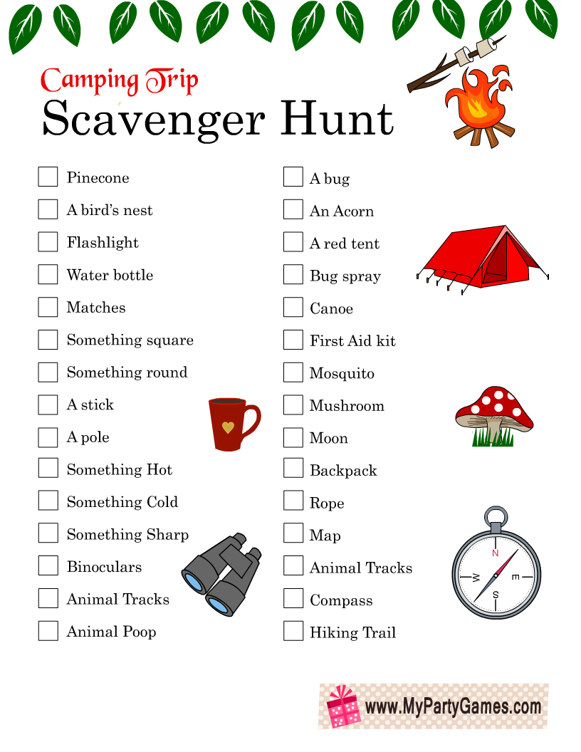 7 Free Printable Camping Scavenger Hunt Games