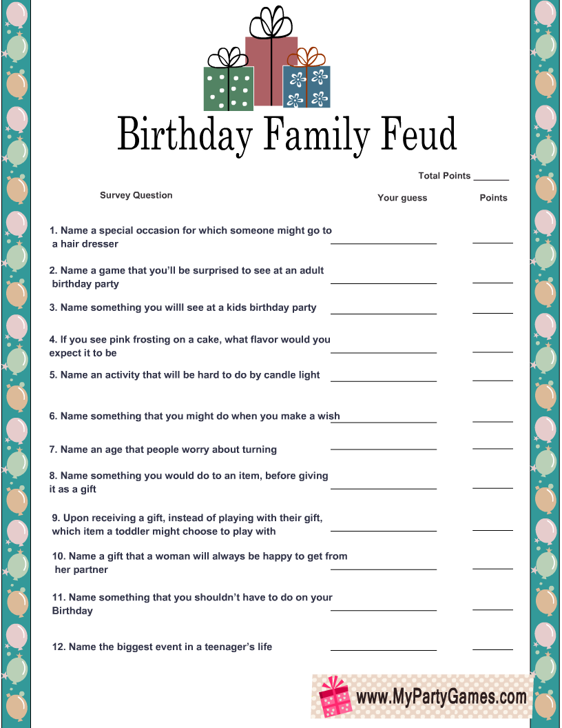 Free Printable Birthday Family Feud Game And Survey Key