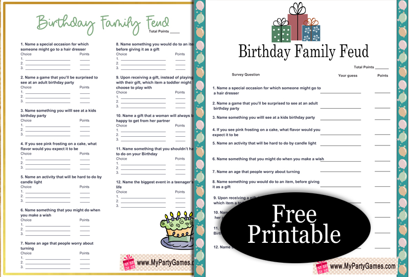 Free Printable Printable Birthday Games