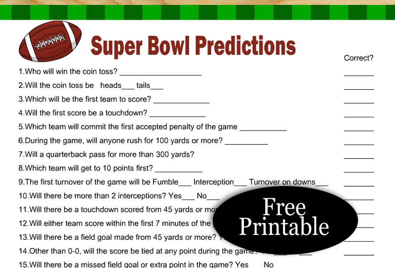 Free Printable Super Bowl Predictions Game 