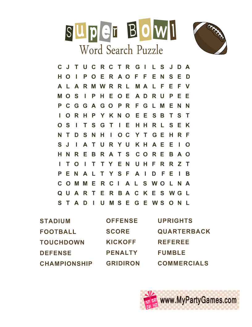 Free Printable Super Bowl Word Search Puzzle