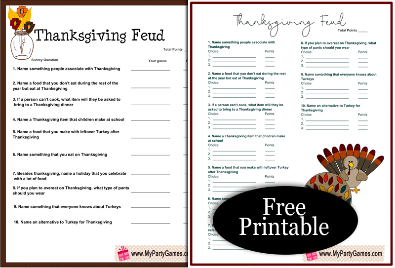 Printable Thanksgiving Games And Activities