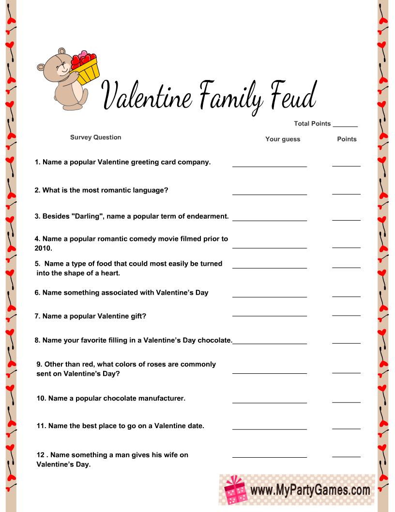 Free Printable Valentine s Day Feud Game