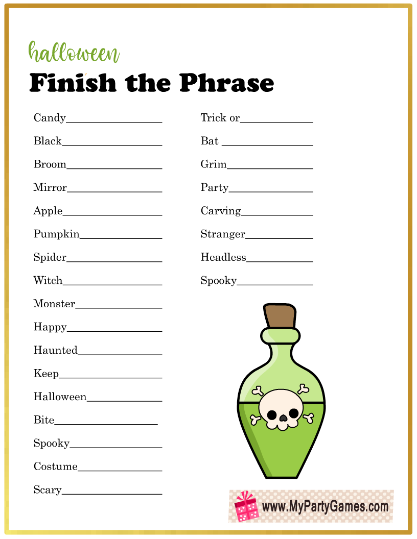 Free Printable Halloween Finish The Phrase Game