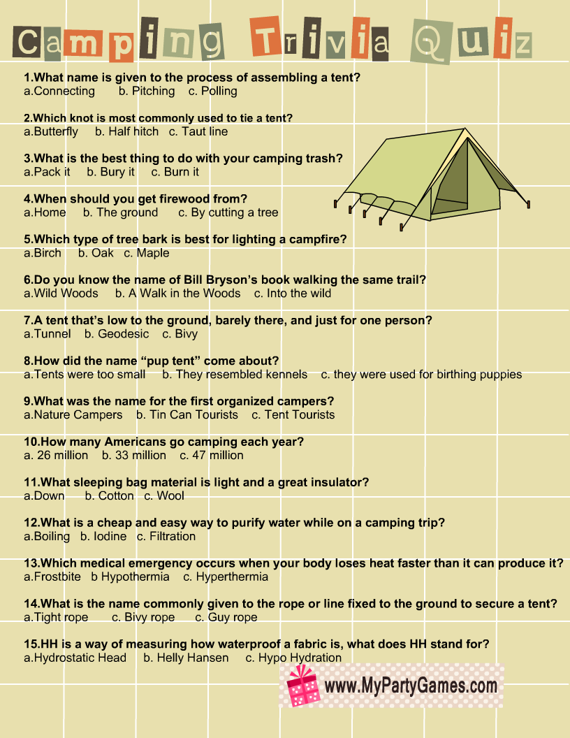 Camping Trivia – Printable Games