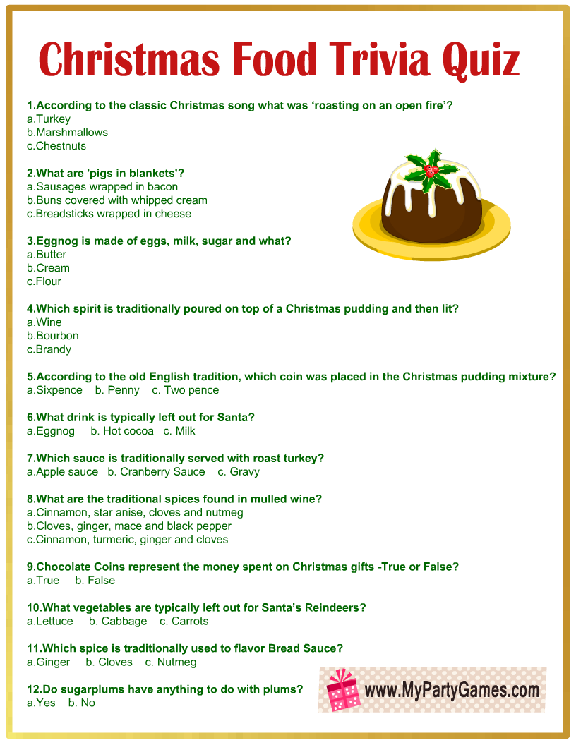 Free Printable Christmas Food Trivia Quiz With Answer Key