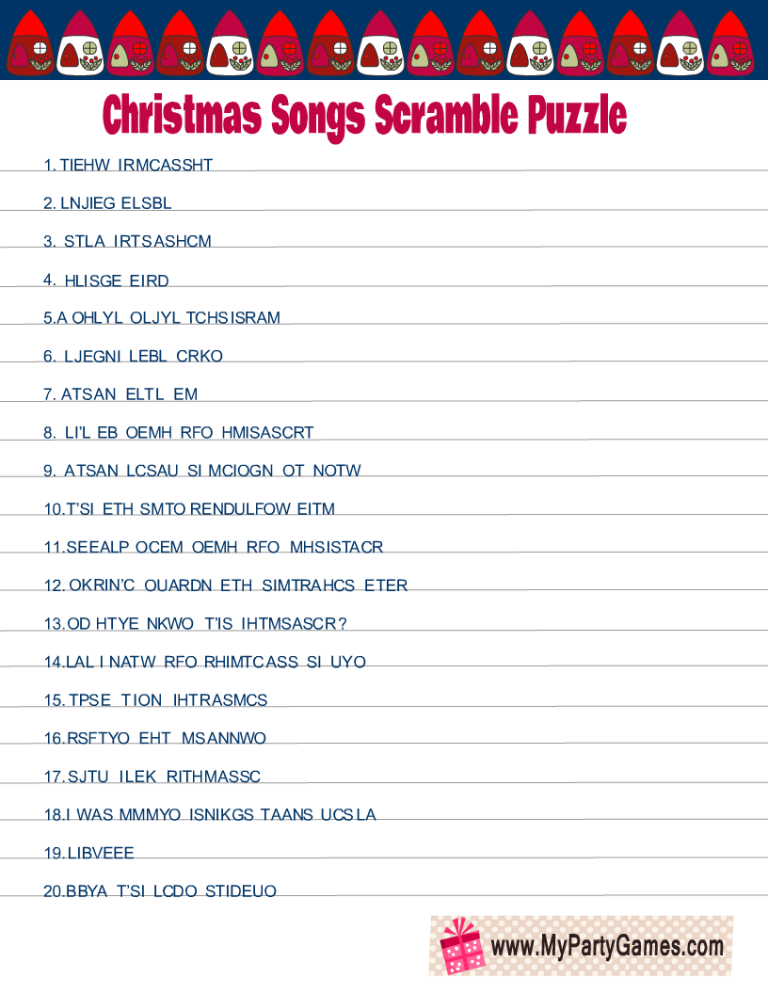 Free Printable Christmas Songs Scramble Puzzle