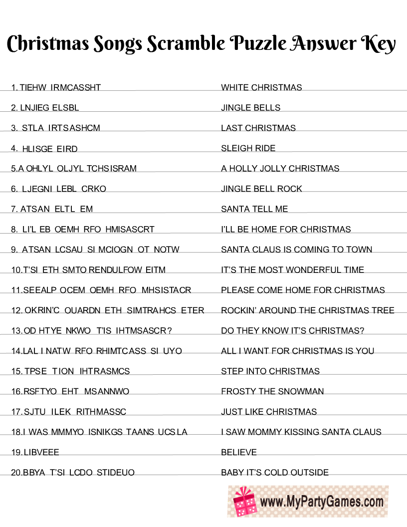 Christmas Song Scramble Game Free Printable Free Templates Printable