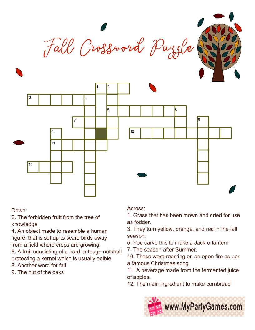 4 Free Printable Fall Crossword Puzzles