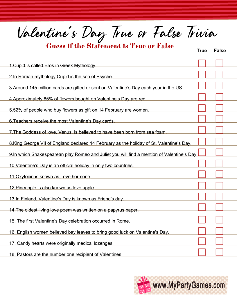 Free Printable Valentine s Day True Or False Trivia Quiz