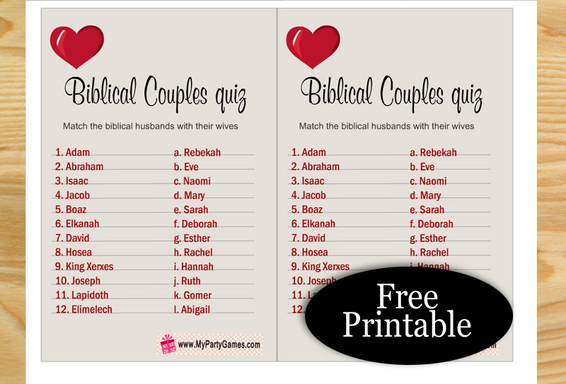 Free Printable Biblical Couples Quiz With Answer Key 