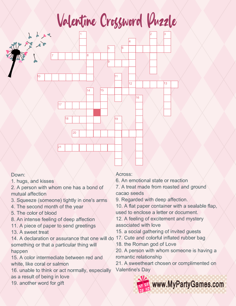 Free Printable Valentine s Day Crossword Puzzle With Answer Key