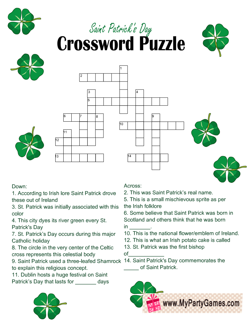 Free Printable Saint Patrick s Day Crossword Puzzle