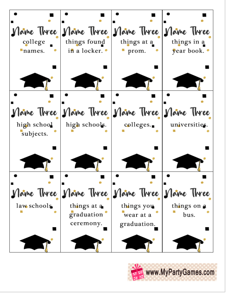 Free Printable Five-Second Game for Graduation Party