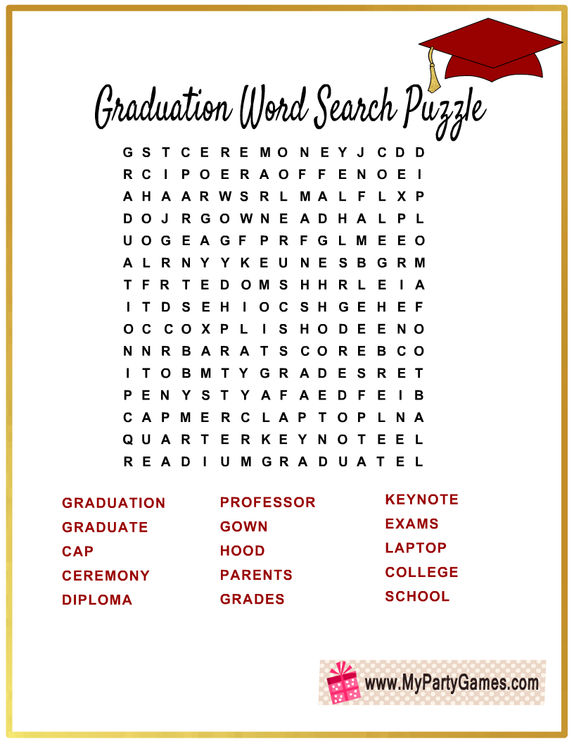 Graduation Word Search Free Printable