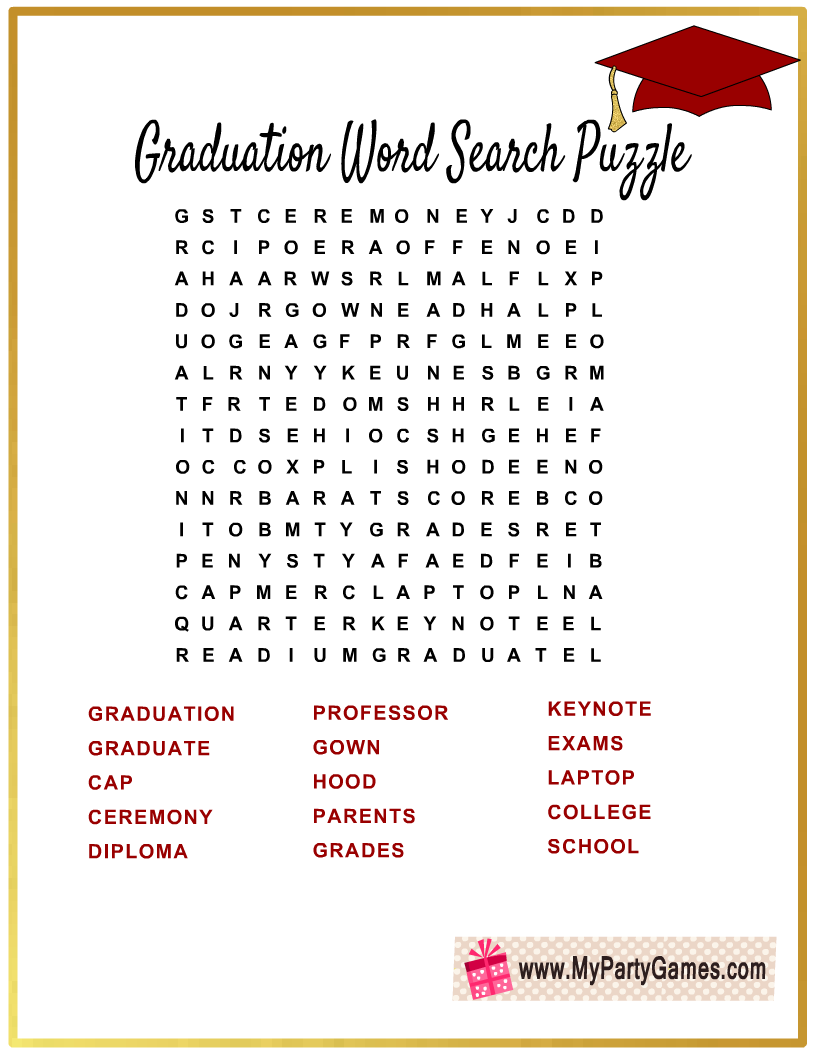 Free Printable Graduation Word Search Puzzle