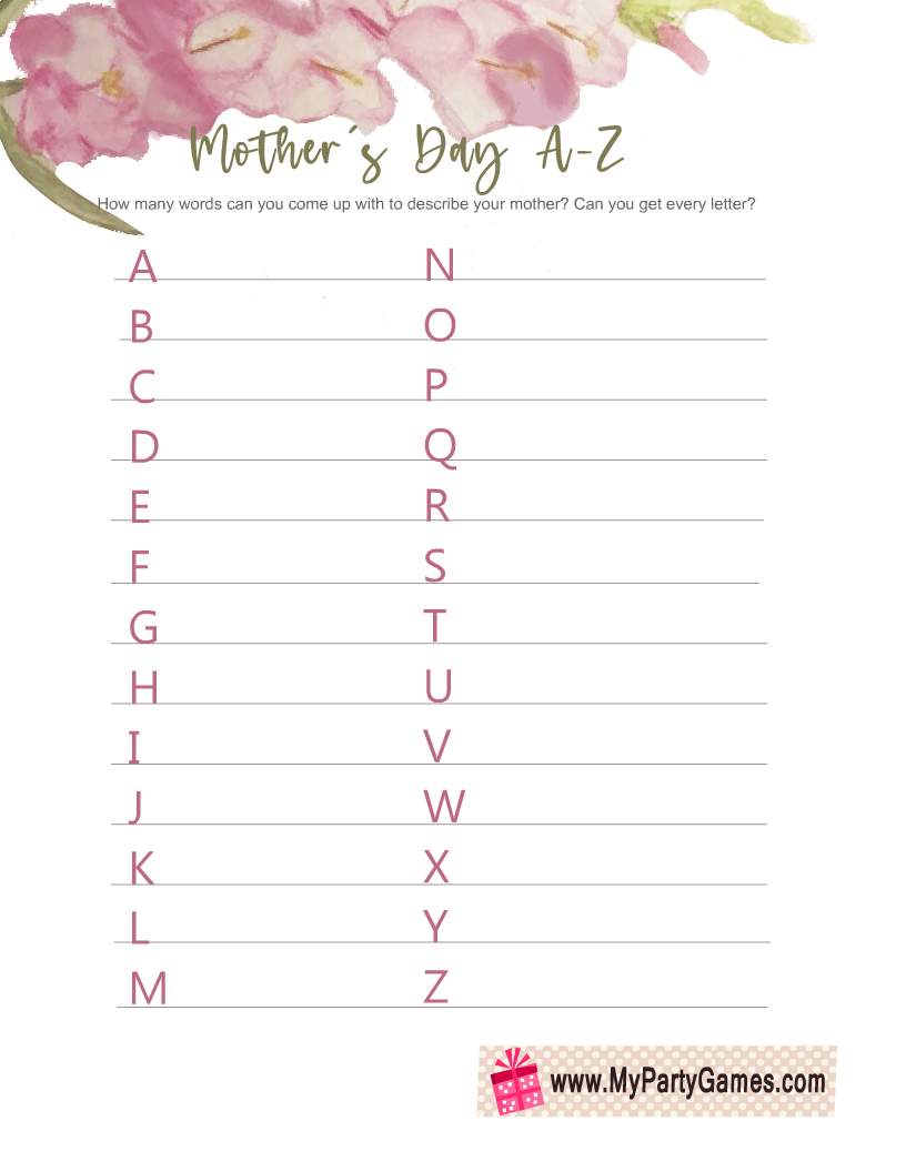A to Z Mother's Day Game Printable - What I Love About Mom - Digital Art  Star
