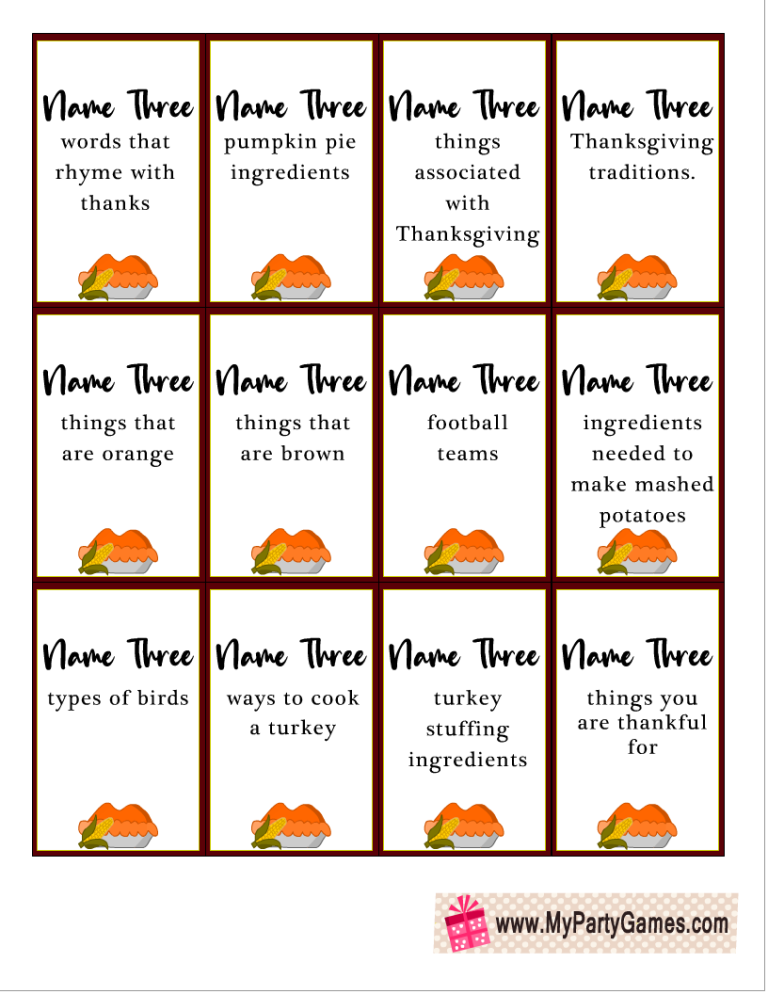 Free Printable Five-Second Thanksgiving Game