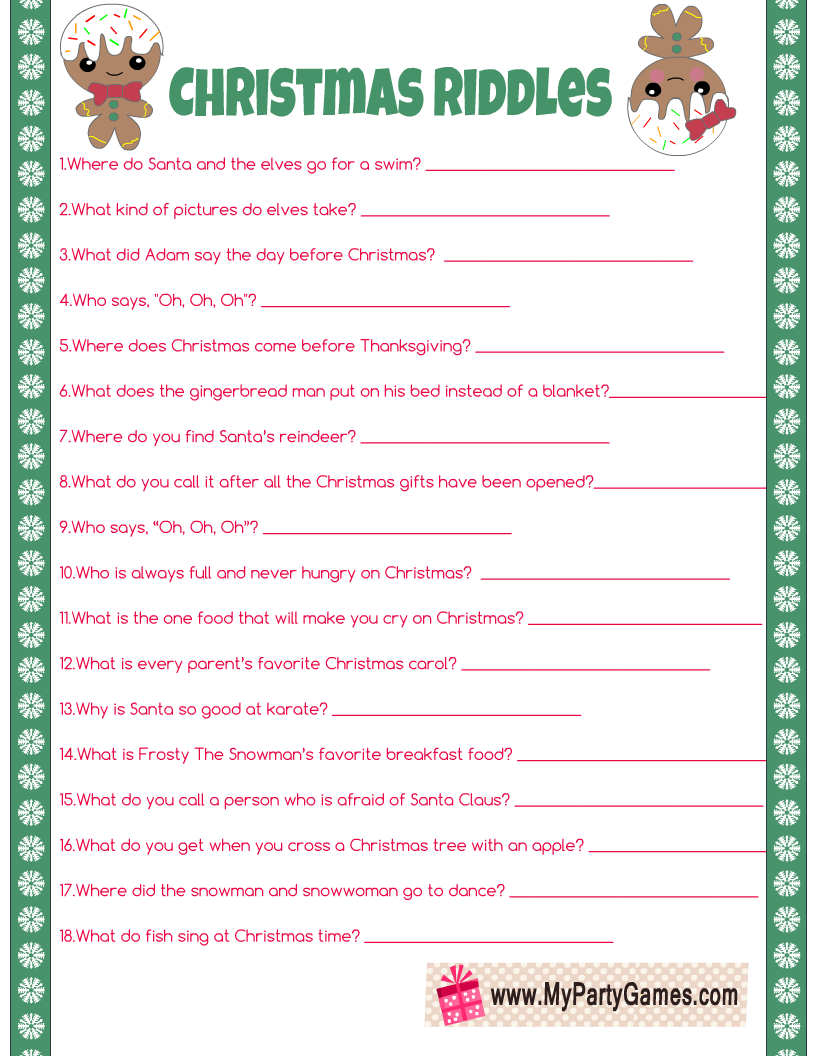 Free Printable Christmas Riddles for Kids with Answers