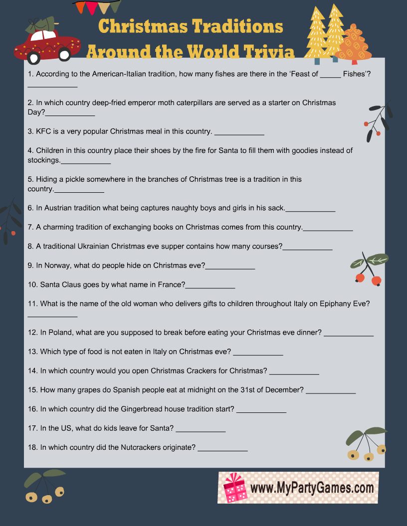 Free Printable Christmas Traditions Around The World Trivia