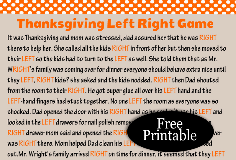 Free Printable Thanksgiving Left Right Game