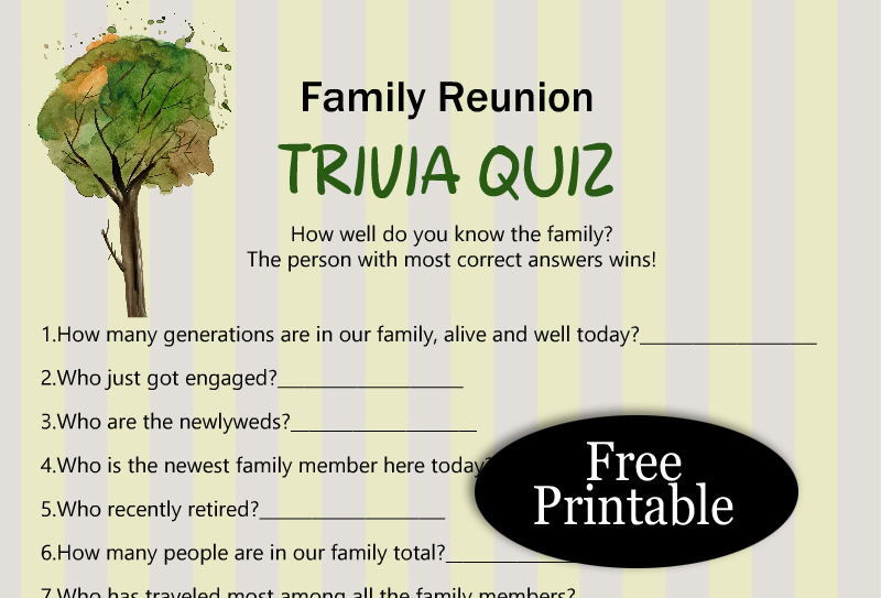 Free Printable Family Reunion Trivia Quiz
