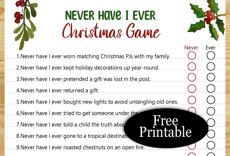 Free Printable Never Have I Ever Christmas Game for Adults