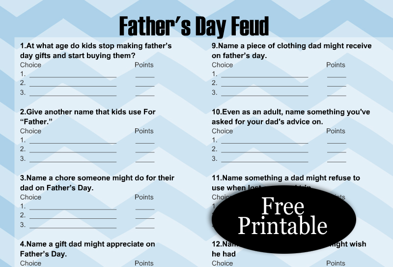 Free Printable Father's Day Feud Game with Survey Results