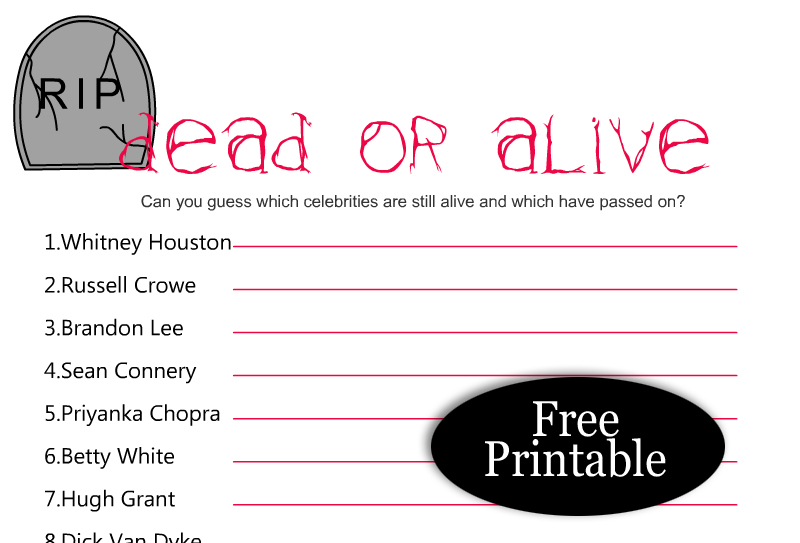 Free Printable Halloween Dead or Alive Quiz with Key