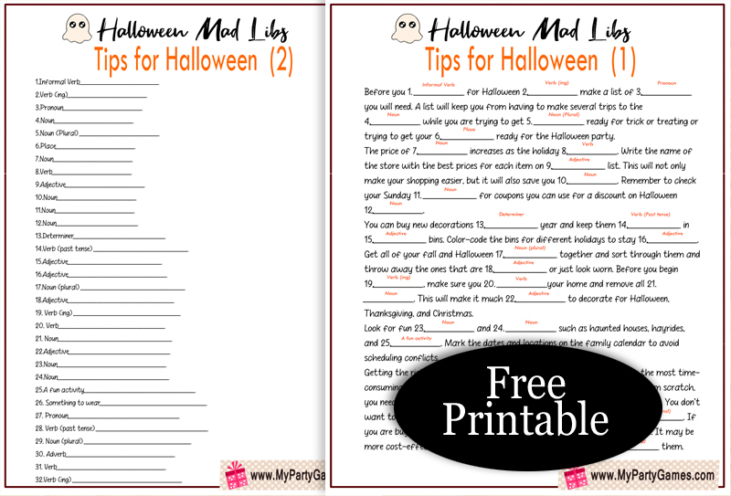 Halloween Mad Libs, a Free Printable Game