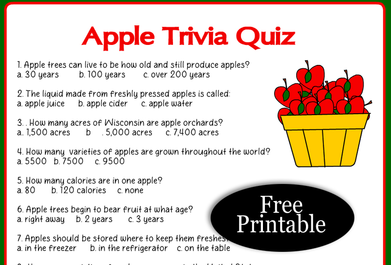 Free Printable Apple Trivia Quiz with Answer Key