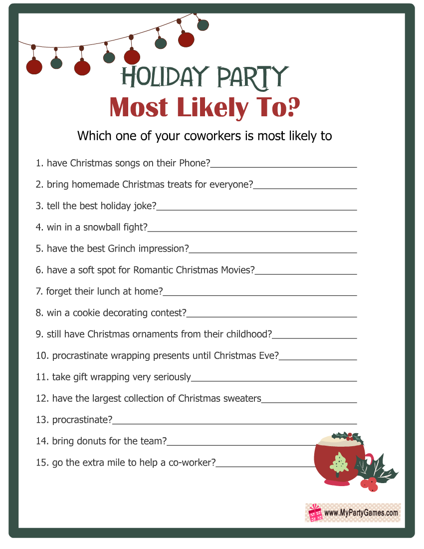 Office party most likely to, Free Printable Game