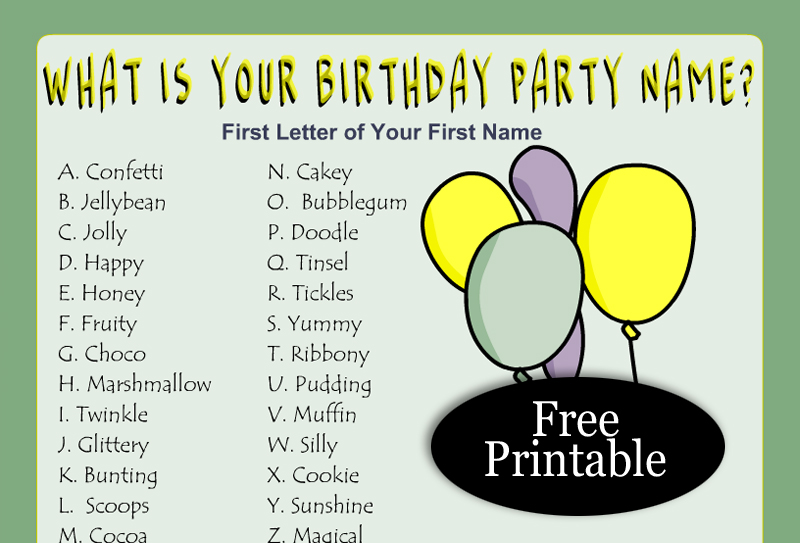 What is your Birthday Party Name? Free Printable Game