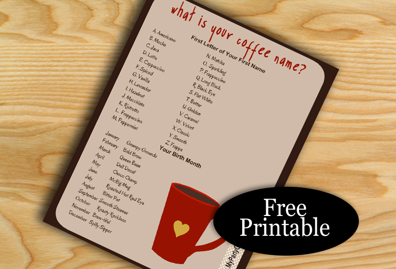 Free Printable What is Your Coffee Name? Game