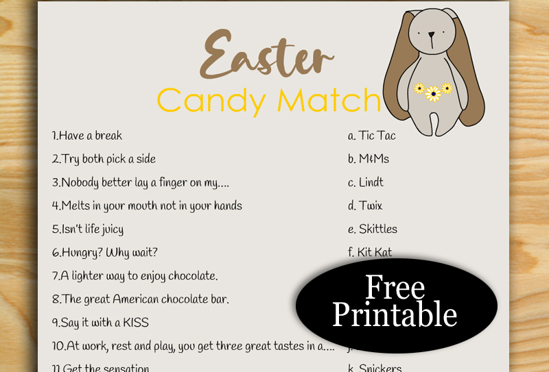 Free Printable Easter Candy Match Game with Key