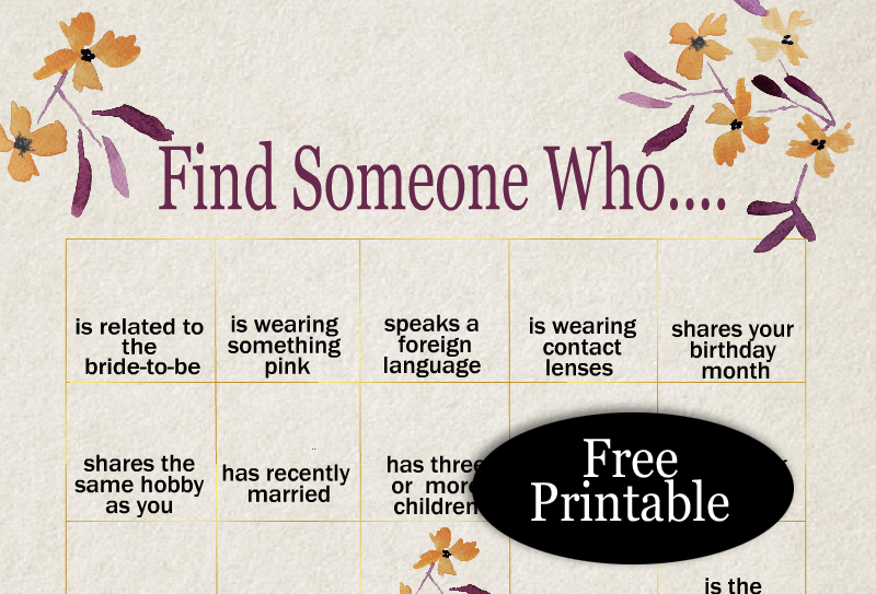 Find the Guest Bingo, Free Printable Bridal Shower Game