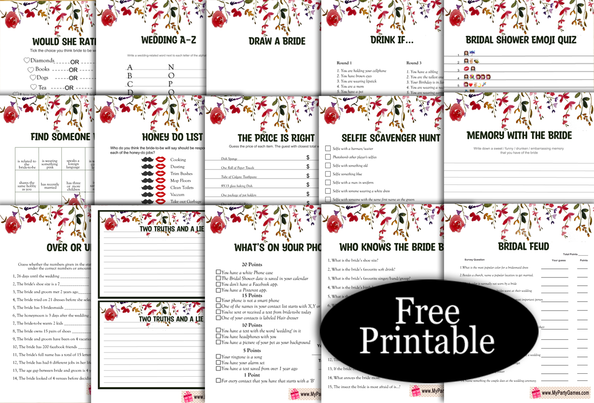 15 Free Printable WildFlower Bridal Shower Games Bundle