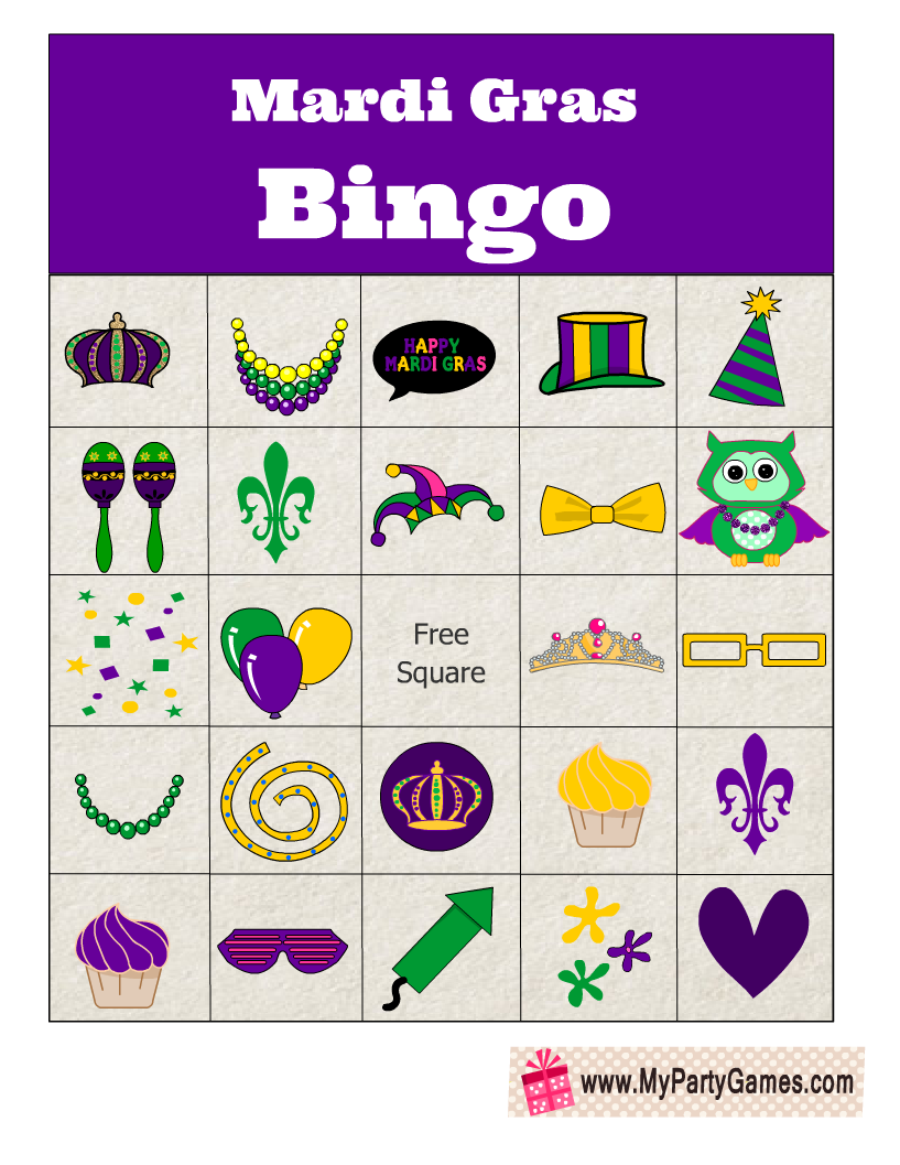 Free Printable Mardi Gras Bingo Game Cards