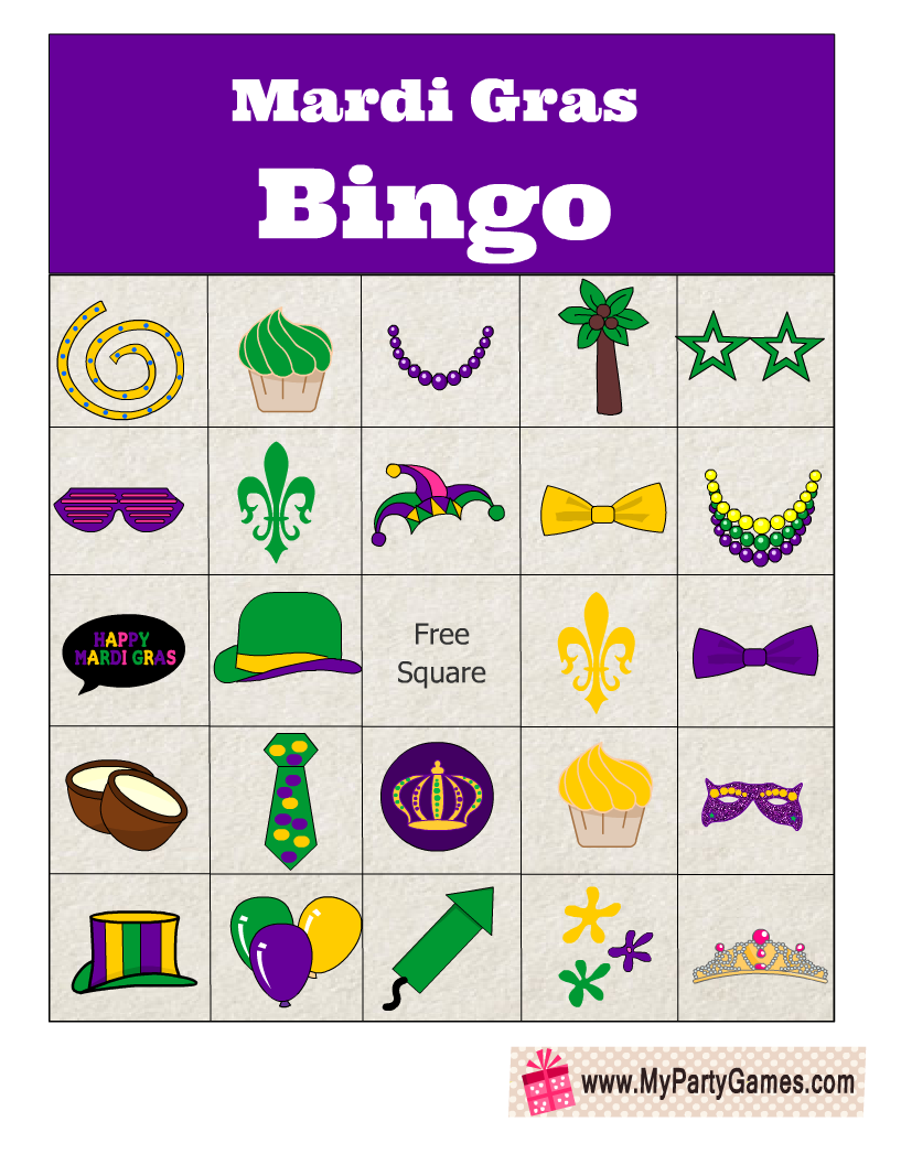 Free Printable Mardi Gras Bingo Game Cards