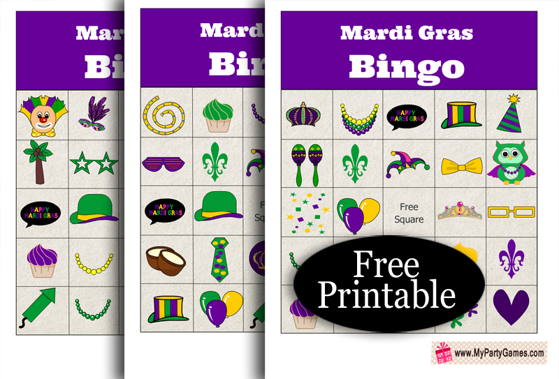 Free Printable Mardi Gras Bingo Game Cards