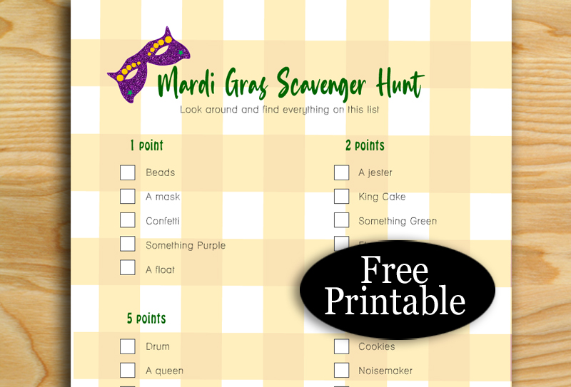 Free Printable Mardi Gras Scavenger Hunt Game