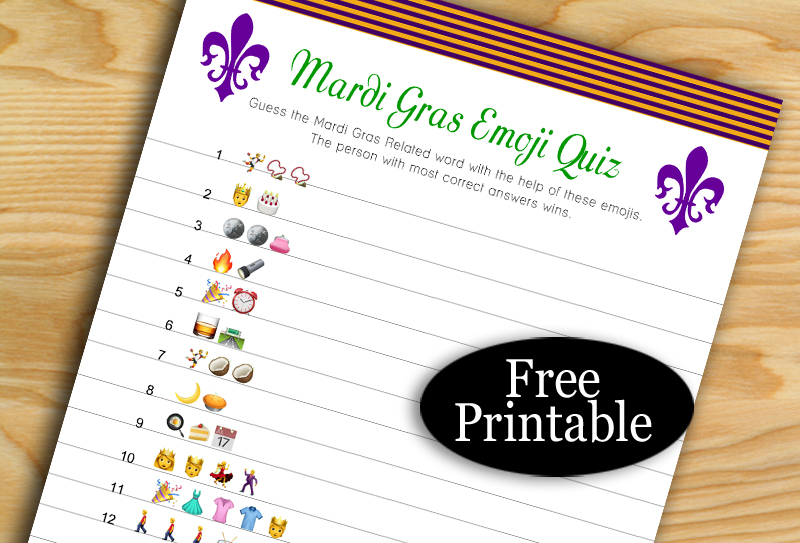 Free Printable Mardi Gras Emoji Quiz with Answer Key