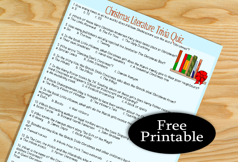 Free Printable Christmas Literature Trivia Quiz with Key